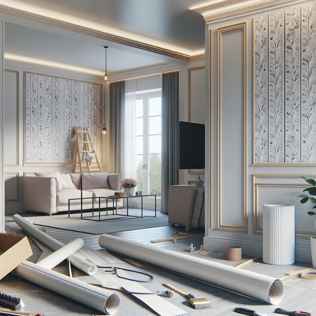 Tapetování obýváku, lišty, prahy, dekorace –